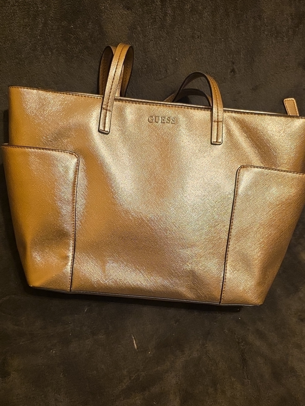 GUESS Metallic Bronze Tote with Top Handles